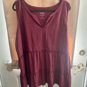 Vintage Women's Burgundy Sleeveless Top